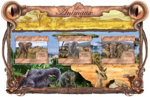 Guinea - Elephants on Stamps - 3 Stamp Sheet - 7B-2132