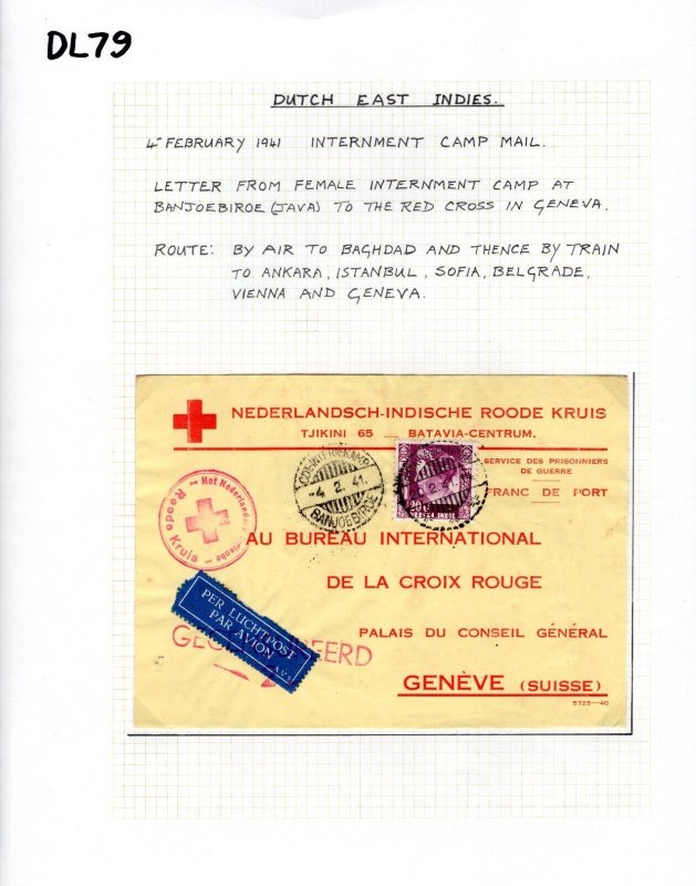 DUTCH EAST INDIES WW2 Cover BANJOEBIROE Internment Camp RED CROSS 1941 Iraq DL79