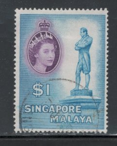 Singapore 1955 Queen Elizabeth II & Sir Stamford Raffles $1 Scott # 40 Used