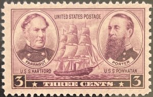 Scott #792 1937 3¢ Greatest War Heroes Navy Farragut and Porter unused hinged