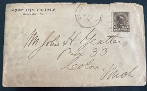 1890s Grove city PA USA College Cover to Colon MI