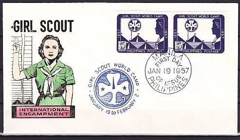 Philippines, Scott cat. 637a. Girl Scout Imperf Pair. First day cover. ^