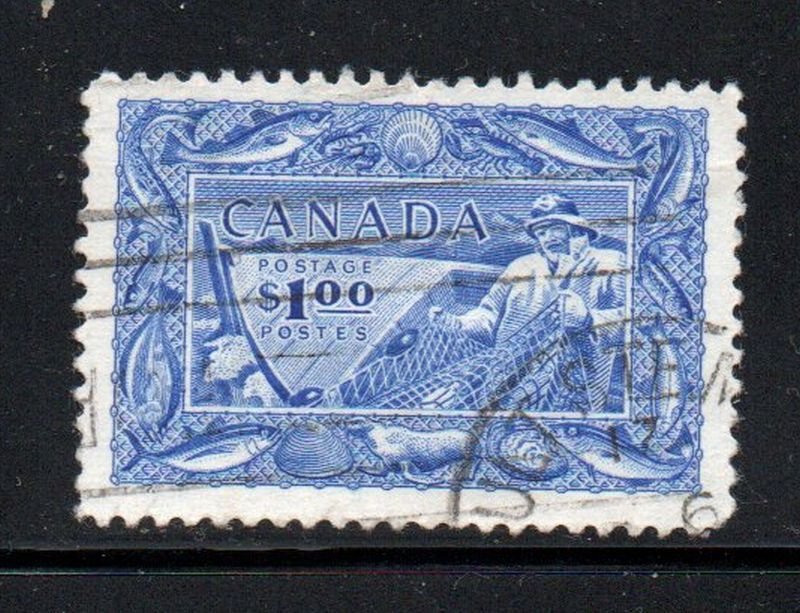 Canada Sc 302 951$1 bright blue Fish stamp  used