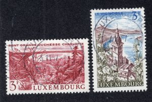 Luxembourg 1966-67 3f Bridge & 3f River, Scott 444, 458 used, value = 50c