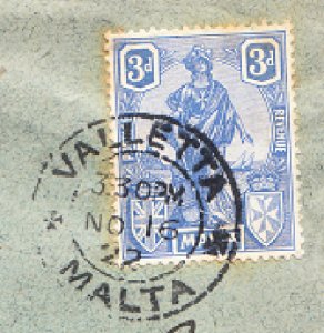 MALTA COVER postmarked Valetta, 16 Nov, 1922 - The 3d rate to Switzerland