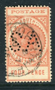 SOUTH AUSTRALIA; Early 1900s QV Stamp Duty ' SA ' Perfin Official 4d. + Postmark