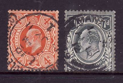 Great Britain-Sc#144-5-used 4p,7p KEVII-1909-10-