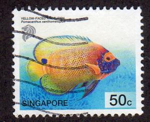 Singapore 994 - Used - Yellow-faced Angelfish (cv $1.00)