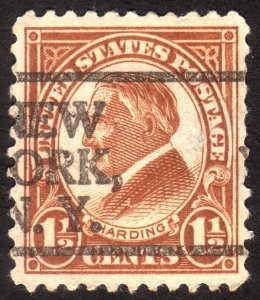 1923, US 1 1/2c, Harding, New York precancel, thin, Sc 553
