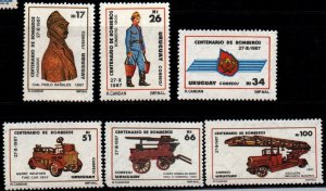 1988 Uruguay jobs Firemen emblem pump truck founder #1262-1267 ** MNH