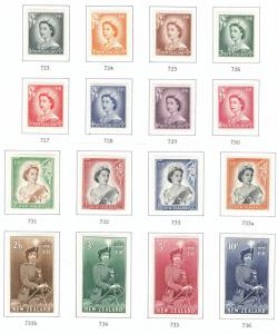 New Zealand Scott 288-301 MH* QE2 set of 16, CV$104 1953-57