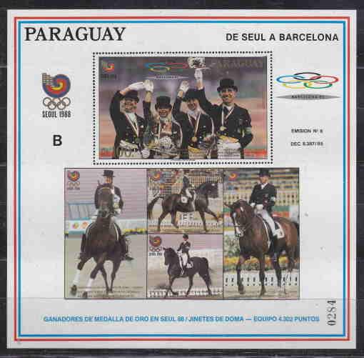 PARAGUAY HORSES SS MNH SEOUL 88 SERIE B AAD8417