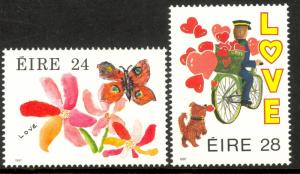 IRELAND 1987 LOVE Set Sc 679-80 MNH BUTTERFLY BICYCLE PUPPY  Hearts