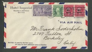 1931 NY Hotel Imperial Airmail + Special Delivery To California