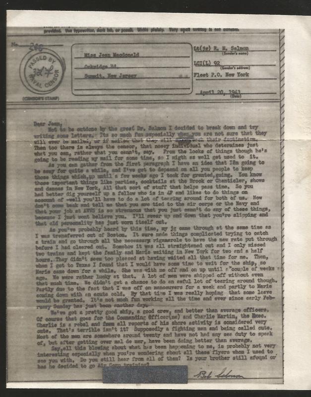 vtamc.J) 1943 UNITED STATES, PHOTO OF LETTER, VMAIL, XF
