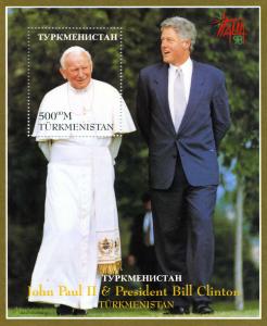 Turkmenistan 1997 POPE JOHN PAUL II & BILL CLINTON s/s Perforated Mint (NH)