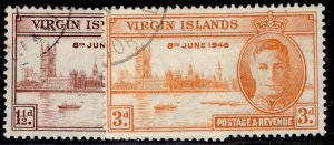 BRITISH VIRGIN ISLANDS GVI SG122-123, 1946 VICTORY set, FINE USED.