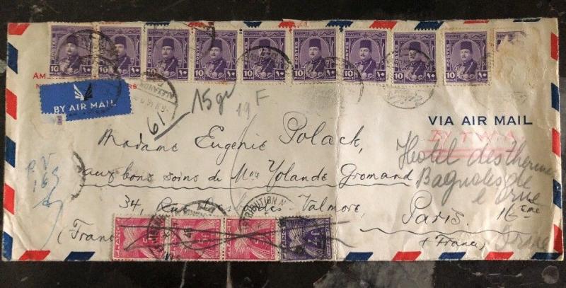 1946 Alexandria Egypt Airmail Postage Due Cover To Paris France