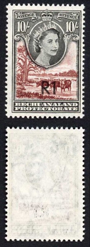 Bechuanaland SG167b 1r on 10/- Surcharge Type 2 Central U/M  Cat 38 pounds