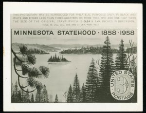 USA #1106 Minnesota Statehood Anniv. A553 Photo Essay BW 3x4 Publicity Card