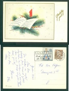 Denmark. 1961 Christmas Card. Seal + 20 Ore. Copenh. Music, Notes. Candle.Copenh