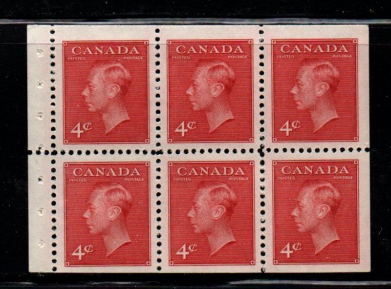 Canada Sc 287b, USC 287bi 1950 4c G VI stitched booklet pane mint NH