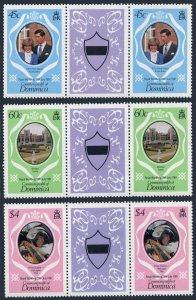 Dominica 701-703 gutter,MNH.Mi 713A-715A. Wedding 1981.Charles,Lady Diana.Castle