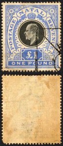 Natal SG142 One Pound Black and Bright Blue Fiscal Cancel