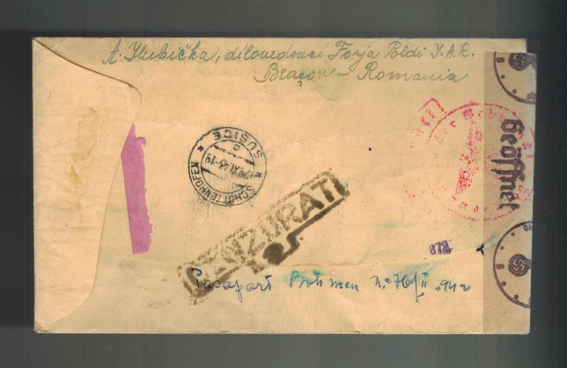 1943 Brasovul Romania Cover to Schuttenhoffen Susice Ghetto BM Judaica