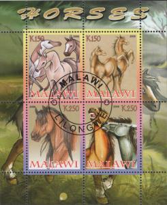 Malawi Horses Animals Souvenir Sheet of 4 stamps CTO