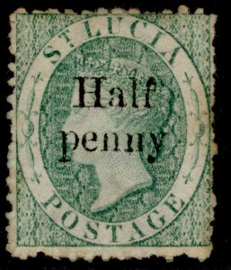 ST. LUCIA QV SG9x, ½d on 6d emerald-green, UNUSED. Cat £120.