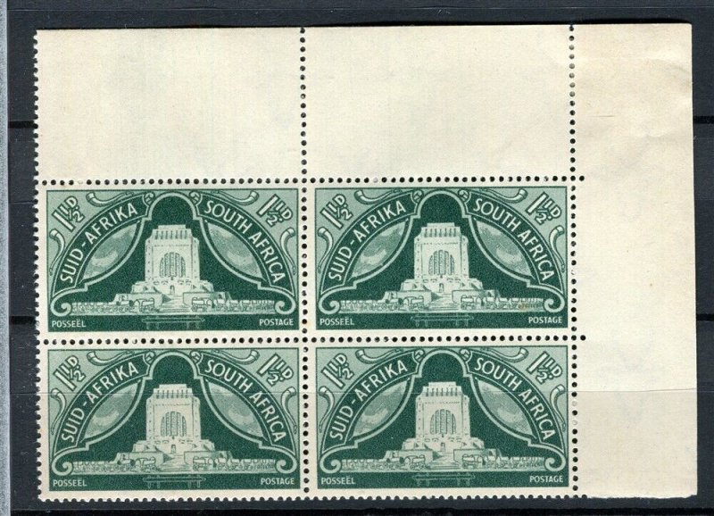 SOUTH AFRICA; 1949 early Voortrekker issue MINT MNH 1.5d CORNER BLOCK