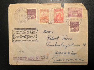 1934 Registered Brazil Airmail First Flight Cover Rio Grande to Kessel Germany