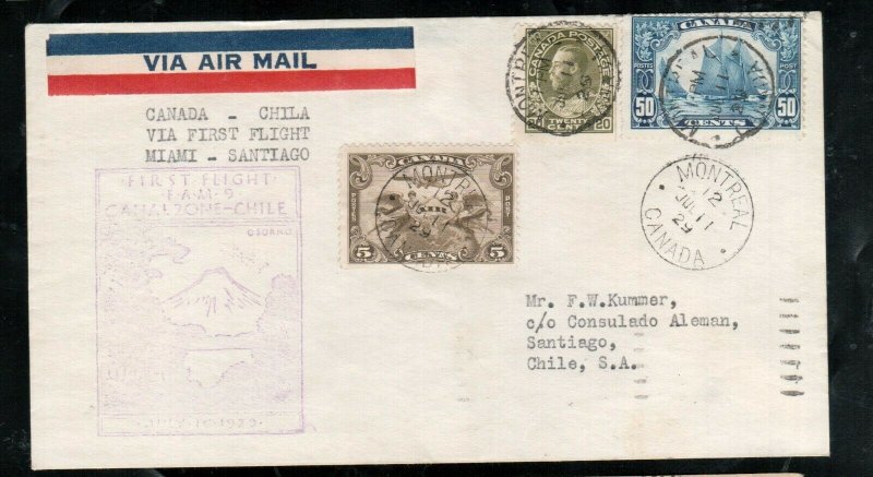 Canada #158 #119 #C1 Used On First Flight Cover To Santiago Chile 