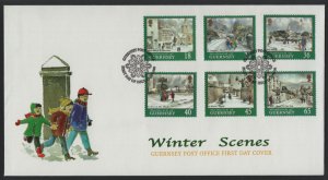 Guernsey 2000 FDC Sc 720-725 Snow-covered churches Christmas