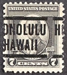 US #712 Used 7c Washington w/Honolulu Hawaii Precancel 1932 [B4.7.3]