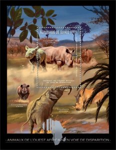 GUINEA - 2012 -Endangered Animals in W. Africa-Perf Souv Sheet-Mint Never Hinged