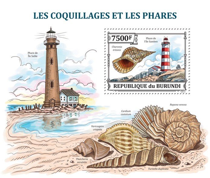 BURUNDI - 2013 - Shells & Lighthouses - Perf Souv Sheet - Mint Never Hinged