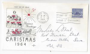 Canada FDC 1964 Christmas (2) Covers Sc# 434 435 Rosecraft 