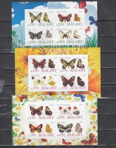 Malawi, 2010 Cinderella issue. Butterflies on 3 IMPERF sheets of 4.