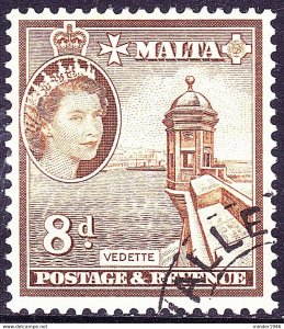 MALTA 1956 QEII 8d. Bistre-Brown SG275 FU