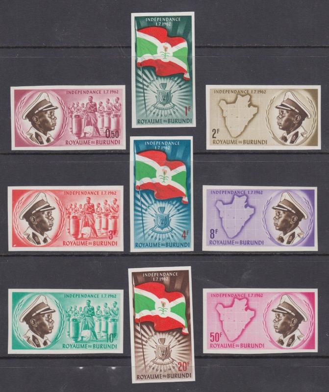 Burundi Sc 25-33 MNH. 1962 Independence, cplt set, IMPERF, fresh, bright, VF