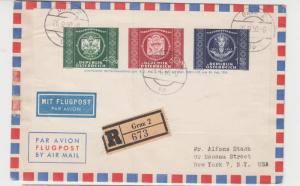 AUSTRIA 1949 UPU SET+1948 CHARITY ISSUES ON 1950 REG COVER TO USA (SEE BELOW)