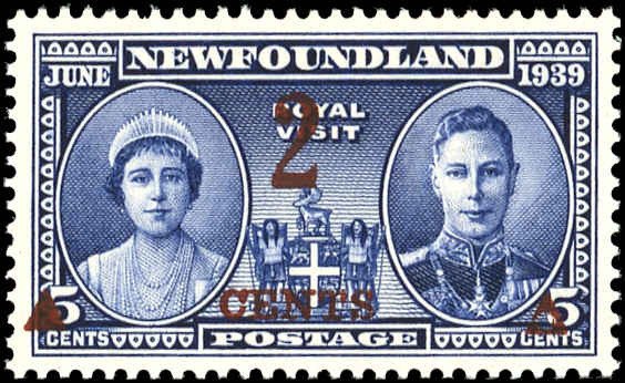 NEWFOUNDLAND Sc 250 XF/MNH - 1939 2¢ on 5¢ - KG VI &QE; Ovptd. in BROWN