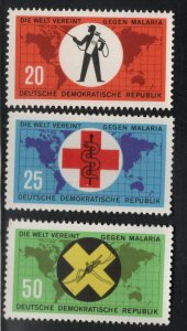 German DDR  Scott 638-640 MNH** WHO Malaria eradication stamp set