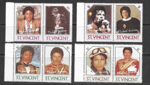 St. Vincent 894-7 MNH Michael Jackson set cpl. x 5 sets, vf. 2022 CV $ 33.50