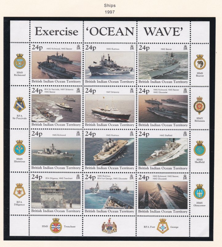 British Indian Ocean Territory # 196, Warships, Sheet of 12, NH, 1/2 Cat.