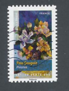 France 2015 Scott 4805 used - Painting of flowers, ‭Peonies, Paul Gauguin