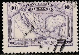 MEXICO 626, 40cents MAP OF MEXICO. USED. (373)