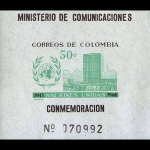 COLOMBIA 1960 - Scott# 725 S/S UN 15th. LH